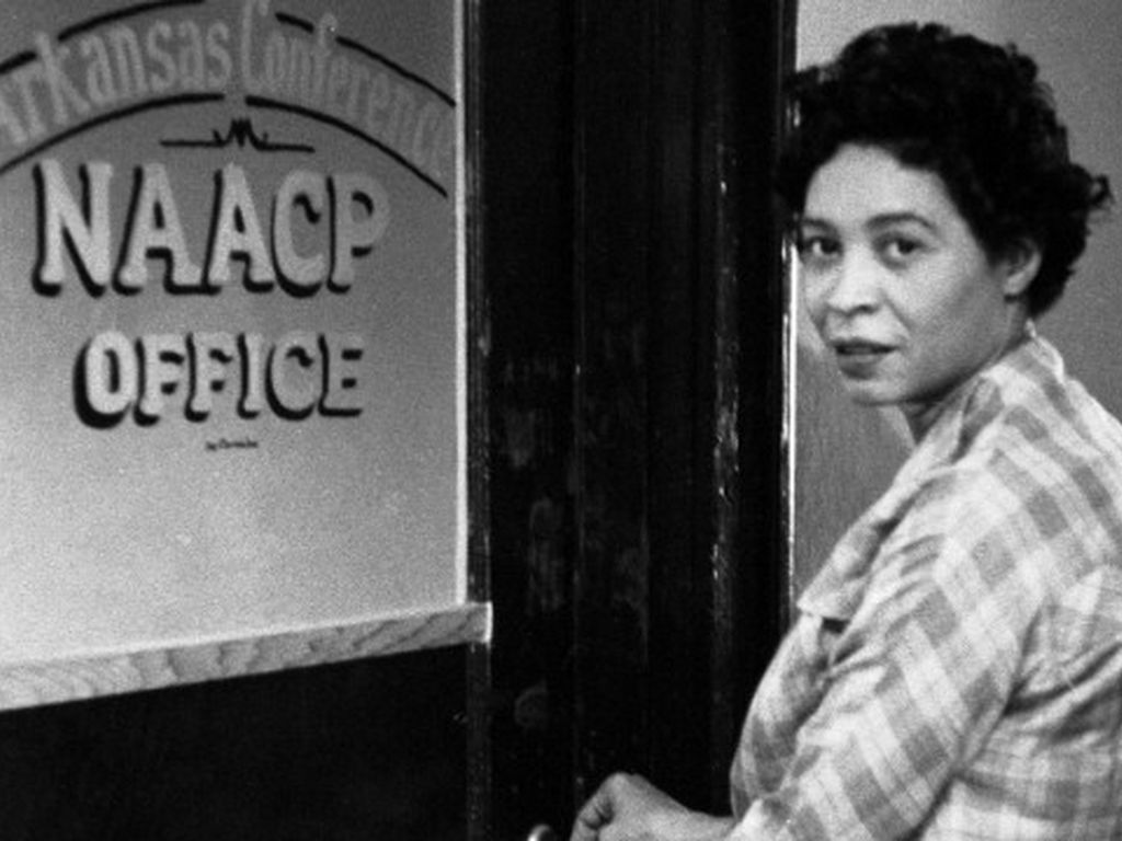 Daisy Bates standing outside of the NAACP Office.